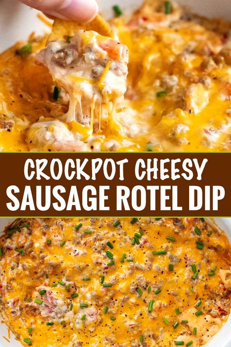 Sausage Rotel Dip, Cheesy Sausage Dip, Crockpot Sausage, Chip Dips, Dip Party, Rotel Dip, Sausage Dip, Crock Pot Dips, Side Boards