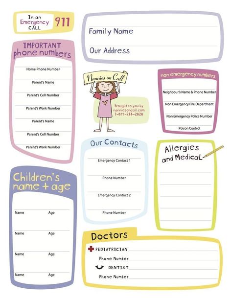 Nanny Binder, Babysitting Kit, Emergency Contact Form, Emergency Preparedness Plan, Daycare Forms, Emergency Binder, Contact Sheet, The Nanny, Home Daycare