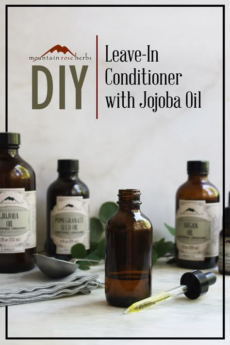 DIY Leave-in Conditioner with Jojoba & Argan Oils: Known for their moisturizing abilities, jojoba oil and argan oil work wonders on skin, as well as hair. This recipe combines nourishing carrier oils and invigorating essential oils for a leave-in application that will help soften and hydrate your locks! Hair Serum Recipe, Diy Conditioner, Conditioner Recipe, Mountain Rose, Mountain Rose Herbs, Pomegranate Seed Oil, Organic Argan Oil, Homemade Hair, Argan Oil Hair