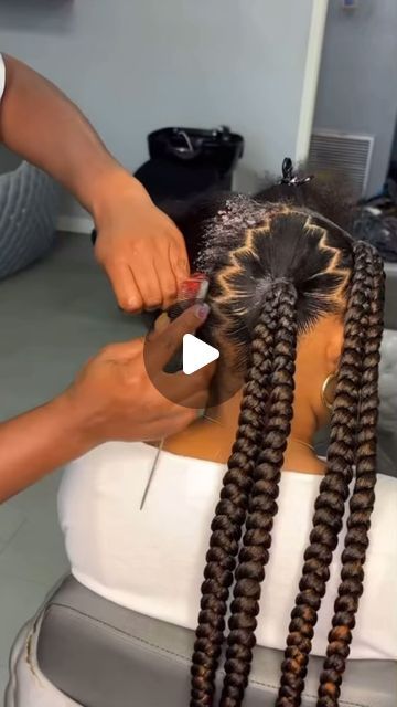 STYLIST 👸🏽 on Instagram: "Box Braids with a twist 🙌🏾   - Hair provided   #fyp #explorepage #hairstylist #fy #fyp #viral #explore #foryou #braider" 4 Plaits Hairstyles, Medium Box Braids With Curls, Egirl Hairstyles, Box Braids With Curly Ends, 2 Braids, Medium Box Braids, Goddess Braids Hairstyles, Creative Hair, Plaits Hairstyles