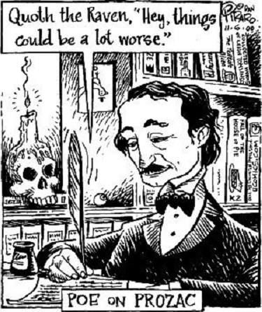 Edgar Allan Poe's "The Raven" via Dan Piraro Bizarro Comics Poe Boy, Literary Humor, Bizarro Comic, Quoth The Raven, Daily Jokes, Edgar Allen Poe, Book Jokes, Edgar Allan, Edgar Allan Poe