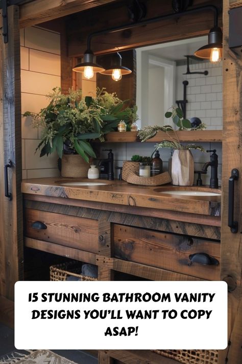 Transform your bathroom with these 15 gorgeous vanity designs! 🛁✨ From sleek modern styles to rustic charm, find the perfect vanity inspiration for an upgraded look. #BathroomVanity #HomeDecor #BathroomDesign Craftsman Style Bathroom Vanity, Black And Stainless Steel Bathroom, Bathroom Vanity Between Two Walls, Homemade Vanity Ideas Bathroom, 72 In Bathroom Vanity Ideas, Two Bathroom Vanities Side By Side, Antique Furniture Vanity Bathroom, Double Sink One Mirror, Hickory Vanity Bathroom