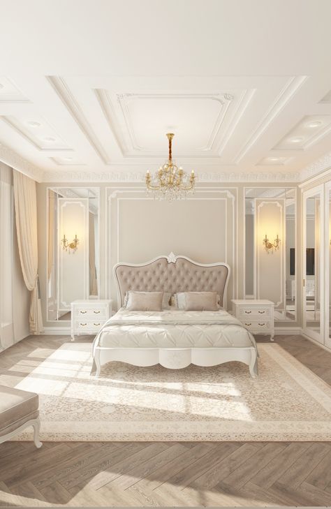 Classic Bedroom Design, Beautiful Bed Designs, Ions Design, Luxury Villa Design, Interior Design Dubai, Classic Interior Design, Neo Classic, Classic Bedroom, Elegant Bedroom