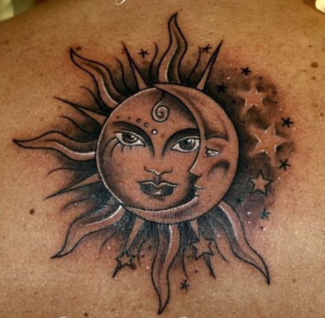 17 Sun and Moon Tattoo Moon Star Tattoo, Tattoo Sonne, Moon Sun Tattoo, Celestial Tattoo, Sun And Moon Tattoo, Sun Tattoo Designs, Omerta Tattoo, Moon Tattoo Designs, Sun Tattoos