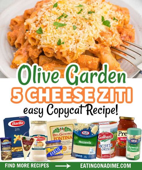 Olive Garden 5 Cheese Ziti, 5 Cheese Ziti Recipe, 5 Cheese Ziti, Cheese Ziti, Five Cheese Ziti, Olive Garden Recipes, Ziti Recipes, Baked Ziti Recipe, Cheap Dinner Recipes