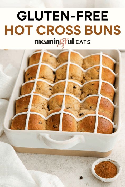 Gluten-Free Hot Cross Buns Easter Fruit Salad, Healthy Easter Snacks, Hot Cross Buns Recipe Easy, Gluten Free Hot Cross Buns, Buns Recipe Easy, Gluten Free Bread Flour, Meaningful Eats, Cross Buns Recipe, Gluten Free Easter