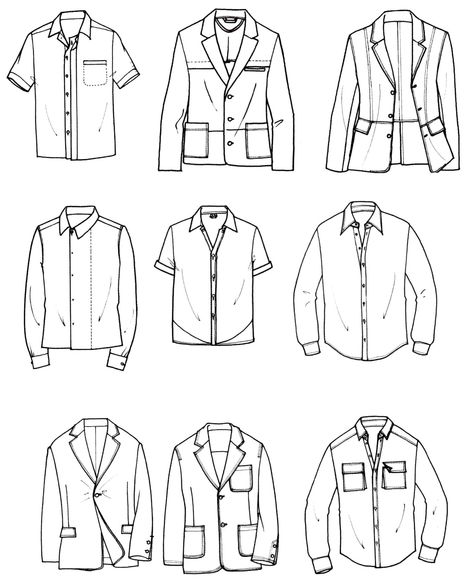 Men's Jacket and shirt Men Shirt Drawing, Suit Patterns Men's, Mens Clothing Design Sketches, Jacket Template, Fashion Sketch Template, Fashion Sketches Men, Shirt Sketch, Fashion Illustrations Techniques, Fashion Drawing Sketches