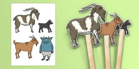 The Three Billy Goats Gruff Stick Puppets - Three Billy Goats Gruff, stick puppet, traditional tales, tale, fairy tale, goat, billy goat, troll, sweet grass, bridge Goat Template, The Three Billy Goats Gruff, Stick Puppet, Fairy Tales Preschool, Fairy Tale Crafts, Three Billy Goats Gruff, Billy Goats Gruff, Billy Goat, Traditional Tales