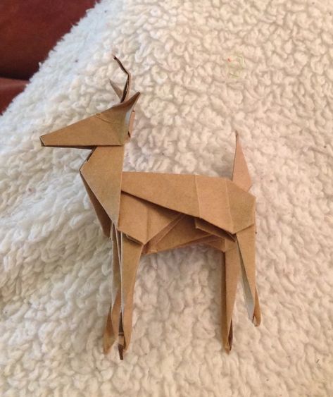 Origami Reindeer Tutorial, Reindeer Paper Craft, Paper Reindeer Craft For Kids, Brown Paper Crafts Diy, Paper Grocery Bag Crafts, Christmas Origami For Kids, Brown Paper Bag Crafts, Winter Origami, Origami Structure