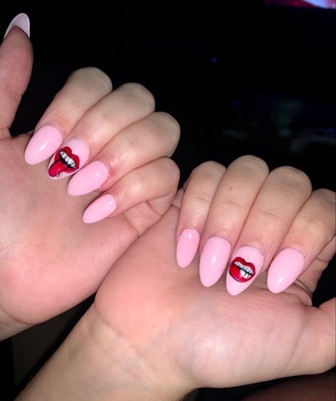 #nailart #nails #lips #lipstick #naildesign #pink #red #almondnails #valentinesnails Lip Nails, Nails Lips, Bday Nails, Lips Nails, Valentines Nails, Almond Nails, Pink Red, Nail Ideas, Summer Nails