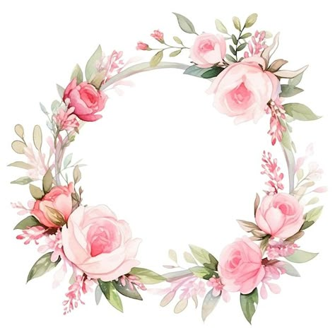 Circle Flower Frame Wedding, Round Flower Frame Printable, Floral Circle Border, Circle Floral Frame, Floral Square Frame, Floral Round Frame Background, Background Frames, Pink Rose Wedding, Graphic Flowers