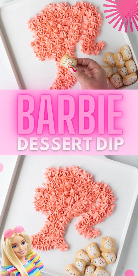 Come on, Let's Make Barbie Dessert Dip! Pull Apart Barbie Cupcake Cake, Barbie Snacks Parties Food, Barbie Charcuterie, Barbie Charcuterie Board, Diy Barbie Cake, Barbie Snacks, Barbie Themed Food, Barbie Recipes, Barbie Birthday Party Food