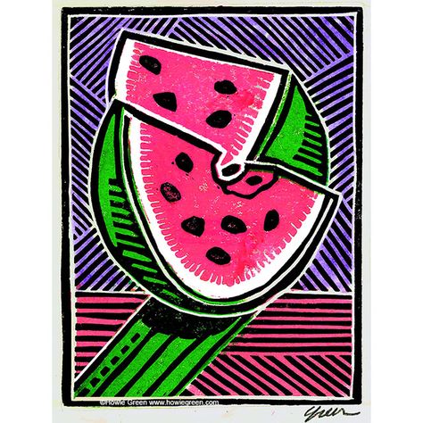 Pop Art Lino Print, Linocut Inspiration, Burton Morris, Falcon Art, Pop Art Prints, Kitchen Suite, Art Final, Watermelon Art, Lino Printing