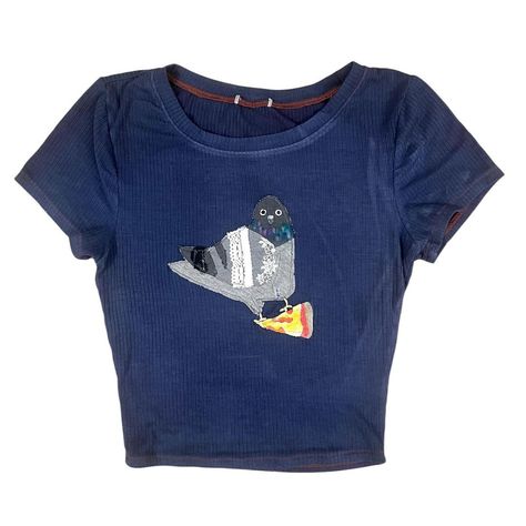 | FOR SALE (xs-s $50) Pizza #pigeon 🍕🐦 | Instagram Patchwork Shirt Ideas, Patch Shirt Ideas, Pigeon Embroidery, T Shirt Embroidery Ideas, Patched Shirt, Patchwork Tshirt, Patchwork T Shirt, T Shirt Upcycle, Funky Tees