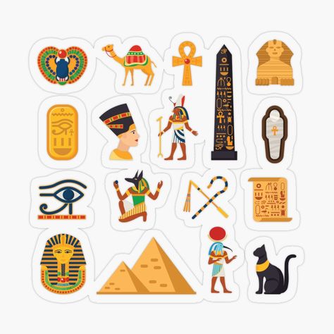 Egyptian Symbols Set Pack by BARONIP | Redbubble Egyptian Illustration, Egypt Design, Egypt Project, Classroom Organisation, Egyptian Symbols, Women’s History, Bullet Journal Inspo, Cool Stickers, Ancient Egyptian