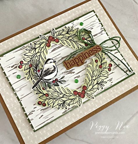 Handmade card made with the Winterly Tree Tops Bundle by Stampin\' Up! created by Peggy Noe of Pretty Paper Cards #winterlytreetops #stampinup #peggynoe Stamping Up Wintery Tree Tops, Nest Of Winter Stampin Up Cards, Stampin Up Bird Cards, Stampin' Up Winterly Tree Tops, Wintery Tree Tops Stampin Up Cards, Stampin Up Forest Friends, Stampin Up Nests Of Winter Cards, Nests Of Winter Su, Winterly Treetops Su