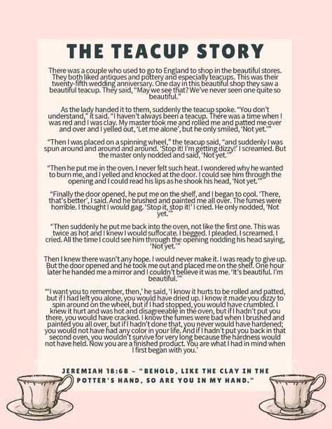 THE TEACUP STORY… | AFTERNOON TEA 4 TWO… Teacup Story, Scripture Tea, Tea Party Games, Tea Quotes, Spring Tea, Womens Ministry, Crazy Life, Christmas Tea, Relief Society