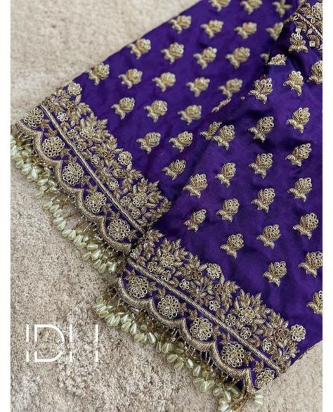 Buy Handmade Purple and Gold Maggam Zardosi Blouse With Stones online on Etsy India. Shop for handmade, vintage and unique Womens Blouses items from NewStarCreationIN online on Etsy Zardosi Blouse, Zardosi Work Blouse, Latest Bridal Blouse Designs, Boat Neck Blouse Design, Maggam Work Blouse, Maggam Work Designs, Traditional Blouse Designs, Latest Model Blouse Designs, Cutwork Blouse Designs