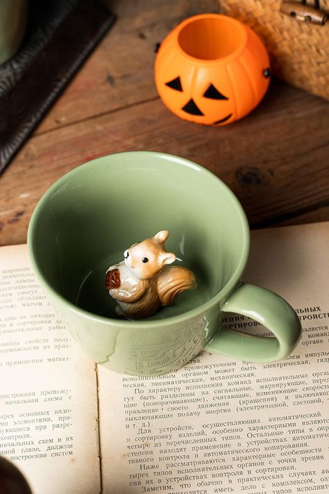 DIHOclub Squirrel Ceramic Cup Hidden 3D Animal Inside Mug,Cute Cartoon Handmade Figurine Mugs,Holiday and Birthday Gift for Coffee Milk Tea Lovers,12... Color:Light Green Inside Mug, Hall Tree Storage Bench, Coffee Milk Tea, Garden Plant Stand, Tv Stand With Storage, Cute Squirrel, Enjoy Coffee, Coffee Milk, Tea Lovers