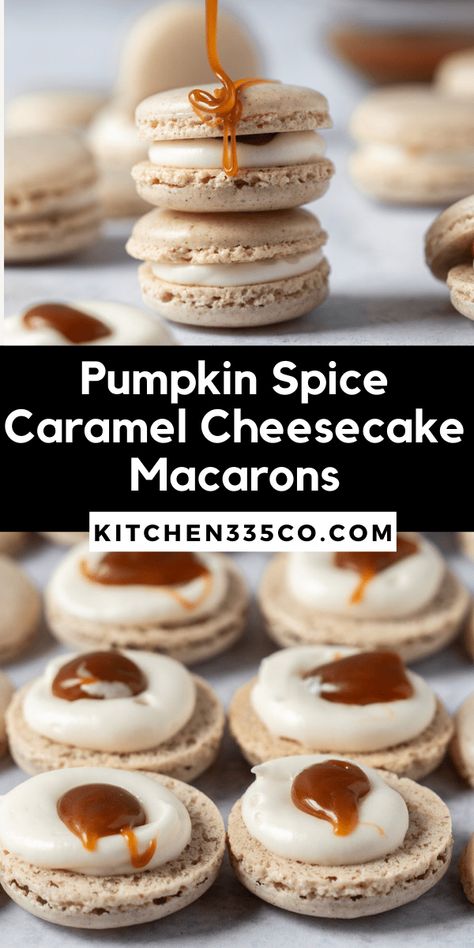 Cheesecake Macarons, Macaroons Flavors, French Macaroon Recipes, Spice Cheesecake, Macaron Recipes, Delicious Cheesecake Recipes, Pumpkin Spice Cheesecake, Caramel Pumpkin, Macaroon Cookies