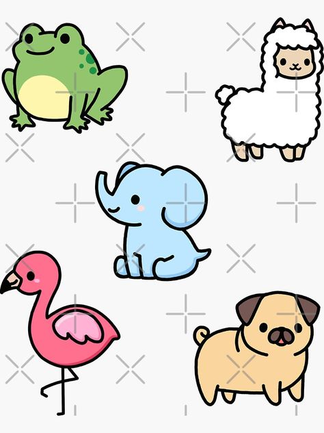 "Cute Animal Sticker Pack 4" Sticker by littlemandyart | Redbubble Laptop Drawing, Drawings To Trace, Artistic Lifestyle, Random Doodles, Land Animals, Easy Animal Drawings, Easy Animals, Brown Cow, Animal Doodles