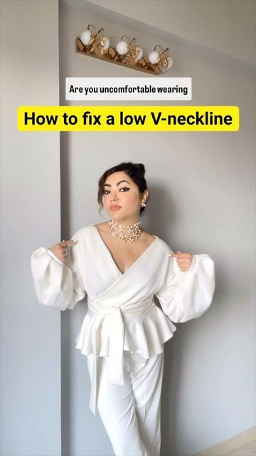 Hacks For Deep Neck Dress, Add Fabric To Low Neckline, Fix A V Neck Too Low, Fixing Low Neckline Dress, How To Fix A Neckline That Is Too Low, How To Look Expensive, Queen Fashion, Minimalist Wardrobe, Fashion Tips For Women