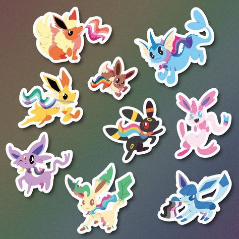 Cute Eeveelutions, Pride Pokemon, Pride Fanart, Cute Eevee, Pride Animals, Pride Diy, Lgbt Sticker, Pride Stuff, Pokemon Nintendo