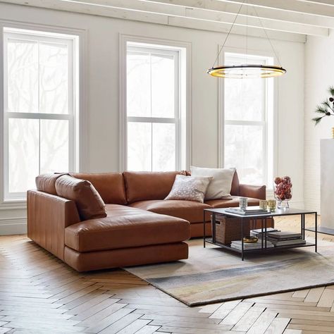 10 Brown Leather Sectionals That are Stunning - Happily Inspired 1950s Furniture, Leather Couches Living Room, Leather Couches, U Shaped Sectional, Leather Couch, Leather Sectional, Couches Living Room, West Elm, Leather Sofa