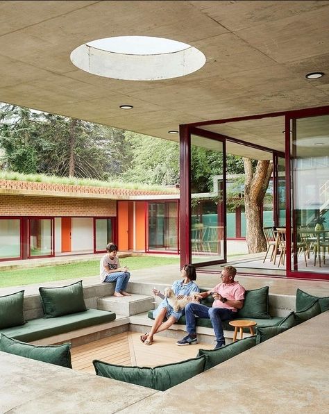 Conversation Pits Modern, Conversation Pit Architecture, Conversation Pit Outdoor, Sunken Living Room 70s Conversation Pit, Outdoor Conversation Pit, Sunken Conversation Pit, Modern Conversation Pit, Sunken Room, Kovalam Beach