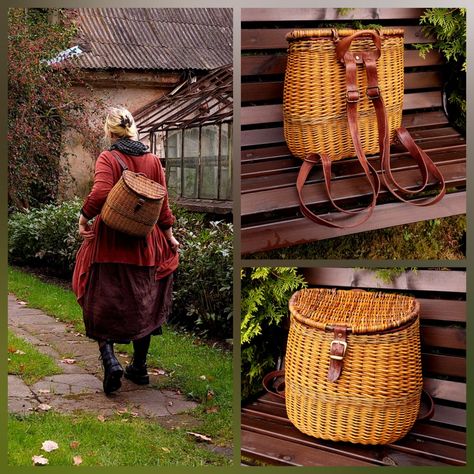 The most beautiful and comfortable backpacks made from willow twitches. It smells like lovely summer and a picnic;) Willow Basket Weaving, Wicker Backpack, Pack Basket, Willow Pack Basket, Medieval Party, Beautiful Butterfly Photography, Willow Weaving, Vilnius Lithuania, Fashion Project