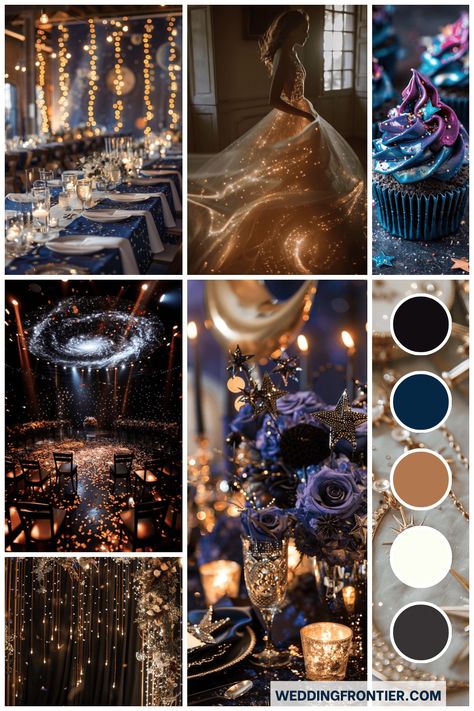 Theme Park Wedding, Stars Align Wedding, Treasure Planet Wedding, Starfall Themed Wedding, Space Themed Quinceanera, Starfall Wedding Theme, Night Court Themed Party, Space Aesthetic Party, Witch Aesthetic Wedding