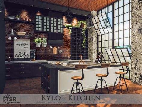 The Sims Resource - Kylo - Kitchen - TSR CC Only The Sims 4 Industrial Cc, Sims Library Room, Loft Cc Sims 4, Industrial Apartment Sims 4, Industrial Loft Sims 4, Sims 4 Cc The Sims Resource Furniture Kitchen, Sims 4 Cc Furniture Industrial, Industrial Cc Sims 4, Sims 4 Cc Loft Furniture