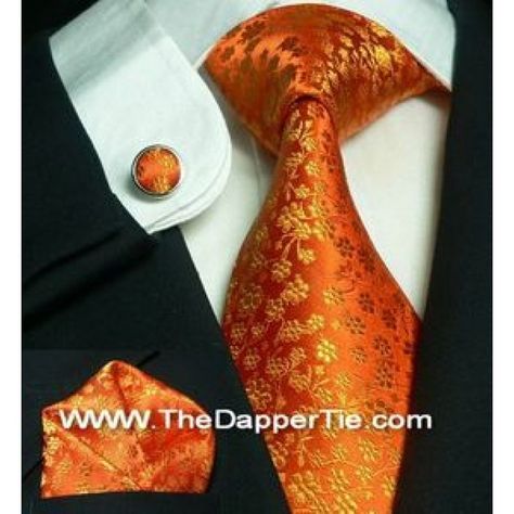 Paisley Orange Silk Tie Set Floral Wedding Tie, Orange Floral Wedding, French Cuff Dress Shirts, Floral Necktie, Necktie Set, Wedding Tie, Mens Silk Ties, Orange Tie, Colors Orange