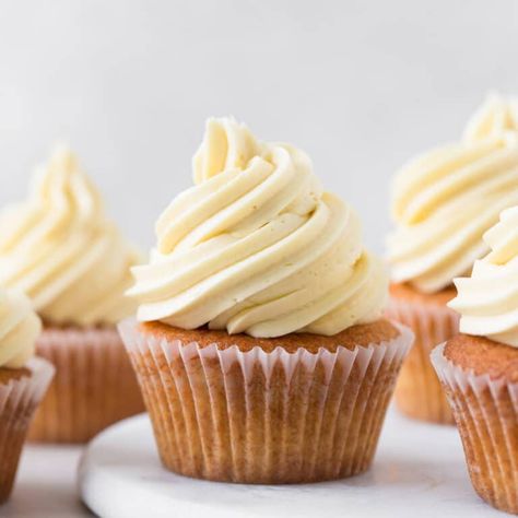 Small Batch Vanilla Cupcakes - Wholesome Patisserie Small Batch Cupcake Recipe, Recipe For 6 Cupcakes, Small Batch Cake Recipes, 6 Cupcake Recipe, Small Batch Vanilla Cupcakes, Small Batch Cupcakes, Cinnamon Cupcakes, Vanilla Buttercream Frosting, Yogurt Cake