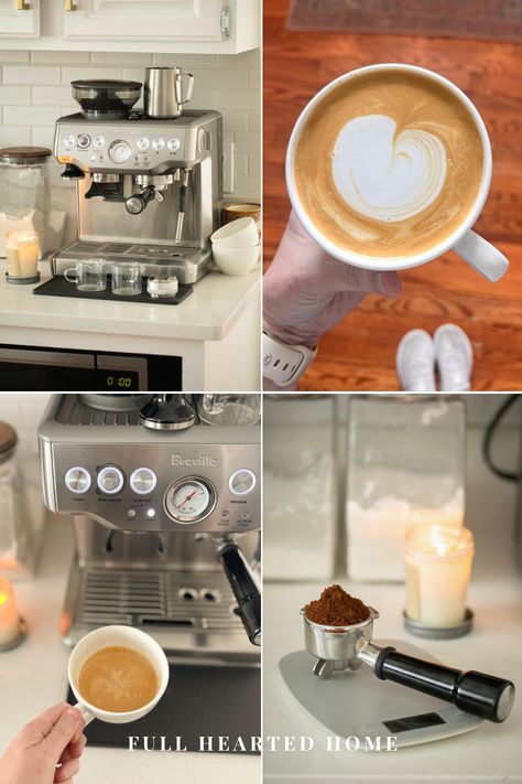 How to Use the Breville Barista Express to Make a Latte - Full Hearted Home Breville Coffee Recipes, Breville Espresso Machine Recipes, Espresso Machine Recipes, How To Make Mocha, Homemade Latte, Breville Espresso Machine, Breville Espresso, Breville Barista Express, Espresso Recipes