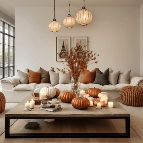 Don´t Miss Our 56 Fall Decorating Ideas For A Cheerful Autumn 2023 - axxla interior design Apartment Thanksgiving Decor, Interior Fall Decor, Halloween Interior Design, Autumn Home Aesthetic, Thanksgiving Decor Living Room, November Home Decor, Thanksgiving Living Room Decor, Fall Living Room Decor Autumn, Fall Living Room Decor Warm Colors