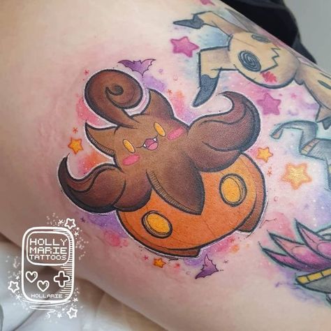 Ghost Pokemon Tattoo, Sarah Tattoo, Ghost Type Pokemon, Pokemon Halloween, Tattoo Background, Ghost Pokemon, Holly Marie, Ghost Type, Thigh Piece