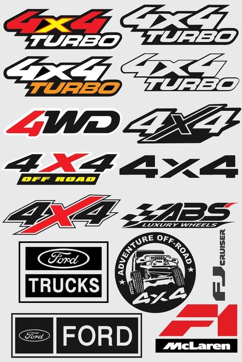 TURBO,4x4 WeelDrive,4 4'Weel, Decals Design Lion Live Wallpaper, Car Sticker Design, Logo Design Video, Truck Stickers, Geometric Pattern Art, Racing Car Design, Best Logo, Graphic Design Fonts, Car Graphics