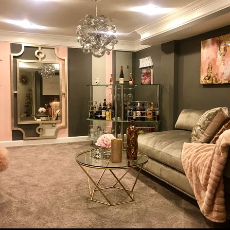 Still blushing over yesterday’s install in our quaint diva den colors of blush, bronze, silver, gold! SWIPE LEFT FOR MORE! In case you… Woman Cave Diva Den, Den Colors, Cottage House Interior, Diva Den, Miami Interior Design, Woman Cave, Girl’s Room, Room Transformation, House Room