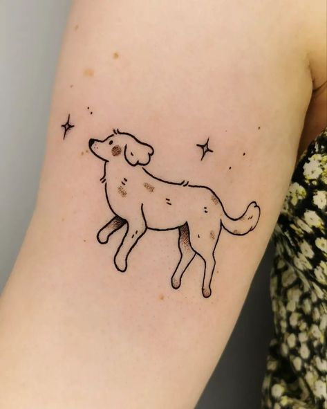 Small Puppy Tattoo, Second Tattoo Ideas, Linework Dog Tattoo, Over The Garden Wall Tattoo Simple, Small Dog Tattoo, Yard Ghosts, Kawaii Tattoos, Cat And Dog Tattoo, Tatoo Dog