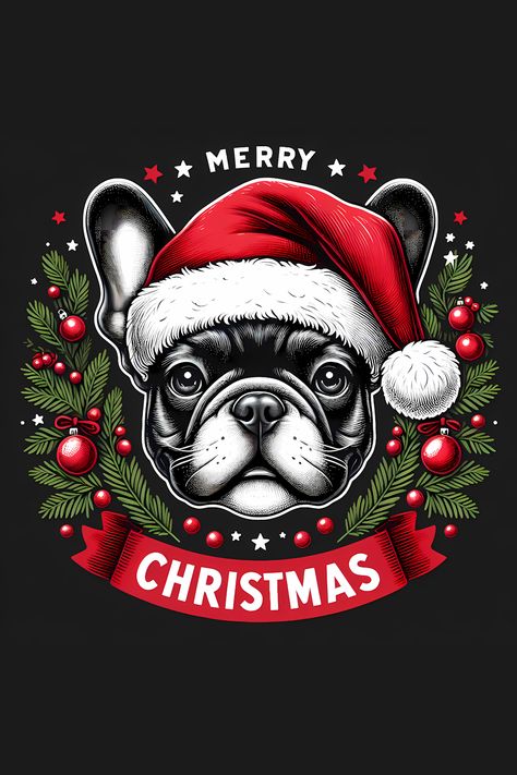 French Bulldog Merry Christmas T-Shirt Frenchie Christmas Wallpaper, French Bulldog Christmas Wallpaper, Frenchie Christmas, Christmas Cutouts, French Bulldog Funny, Christmas Classic, Cute French Bulldog, French Bull, French Bulldogs