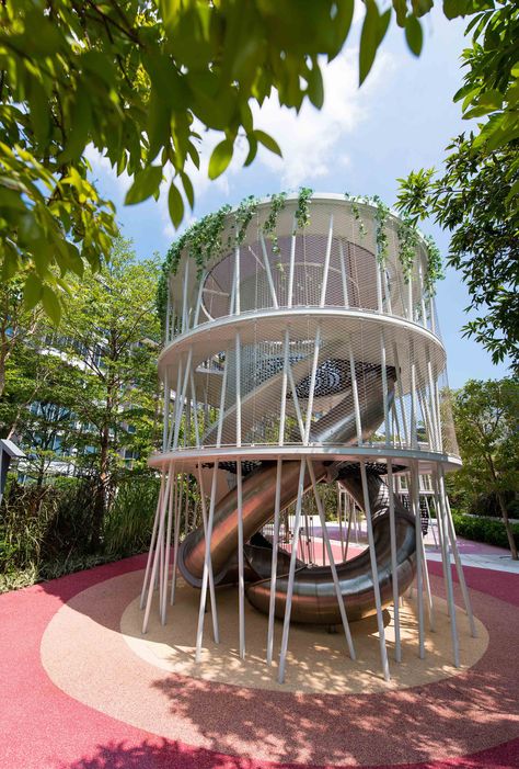 Mount Pavilia Playground in Hong Kong.   #playground #playequipment #slide #playconcept #HongKong #Mountpavilia #design #architecture Jungle Landscape, Playgrounds Architecture, Landscape And Urbanism Architecture, Landscape Model, Landscape And Urbanism, Playground Design, Community Park, Backyard Playground, Glass Facades