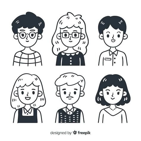 People Avatar, Drawn People, Face Doodles, Doodle People, Doodle Characters, Drawing Cartoon Faces, Simple Character, Hand Drawn Vector Illustrations, Cartoon People