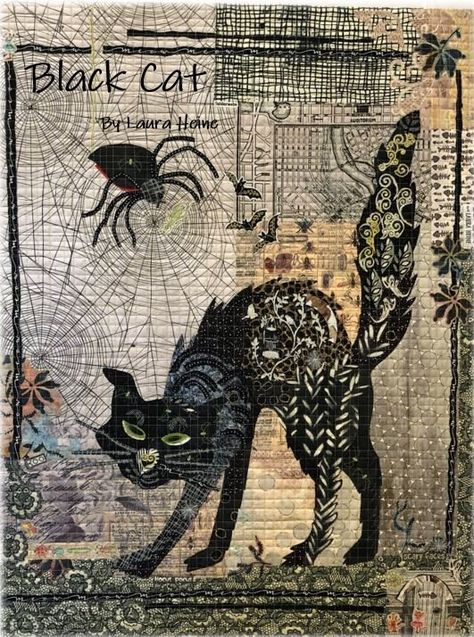 Collage Quilt Patterns Laura Heine, Collage Quilts, Collage Pattern, Cat Collage, Quilt Pattern Book, Halloween Quilt, Appliqué Quilts, Chat Halloween, Scary Faces