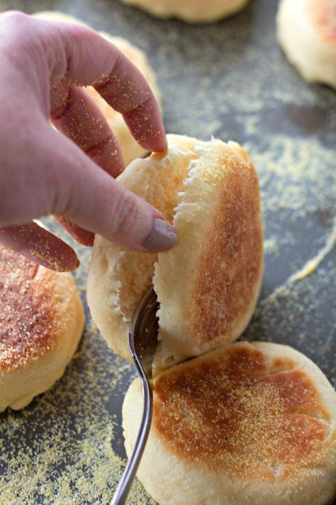 Homemade English Muffins | After you taste these Homemade English Muffins, you'll never want to go back to store-bought! English muffins are fun and very cheap to make at home. Store them in the freezer to have on hand whenever you want an English muffin. #EnglishMuffins #HomemadeBread #Bread #Breakfast #MomNeedsChocolate Home Made English Muffins, English Muffin Recipes, Homemade English Muffins, Bread Breakfast, Mom Needs, English Muffins, Crumpets, English Muffin, Bread Recipes Homemade