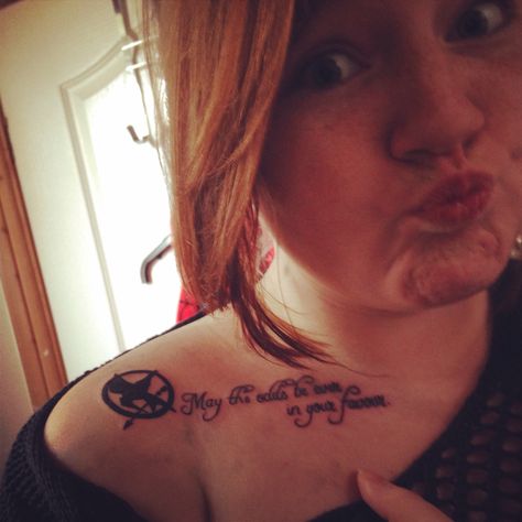 My hunger games tattoo. May the odds be ever in your favour #mockingjay #hungergames #tattoo #catchingfire Mockingjay Tattoo, Hunger Games Tattoo, Games Tattoo, Gaming Tattoo, Catching Fire, Mockingjay, Neck Tattoo, Cute Tattoos, Hunger Games