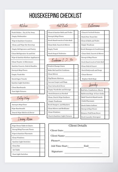 Cleaning Checklist For Housekeeper, Housekeeping Routine, Professional House Cleaning Checklist, Housekeeping Checklist, Airbnb Cleaning Checklist, Cleaning Lists, Clean Mind, Housekeeper Checklist, Bedroom Cleaning