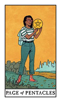 Page of Pentacles Tarot Card Meanings | Tarot.com Page Of Pentacles Tarot, Modern Witch Tarot Deck, Modern Witch Tarot, Page Of Pentacles, Witches Tarot Deck, Tarot Decks Art, Modern Day Witch, Relationship Tarot, Tarot Horoscope