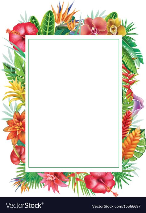 Theme Party For Adults, Poster Merdeka, Tropical Plants And Flowers, Hawaiian Theme Party, Cartoon Wedding Invitations, Plants Vector, Sticker Background, Picture Borders, Hawaiian Plants