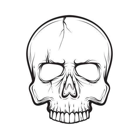 outline skull, black and white vector illustration Simple Skull Outline, Skull Outline Drawing, Skull Outline, Skull Black And White, Traditional Tattoo Outline, Simple Skull, Black And White Vector, Drawing Cartoon Faces, Tattoo Stencil Outline